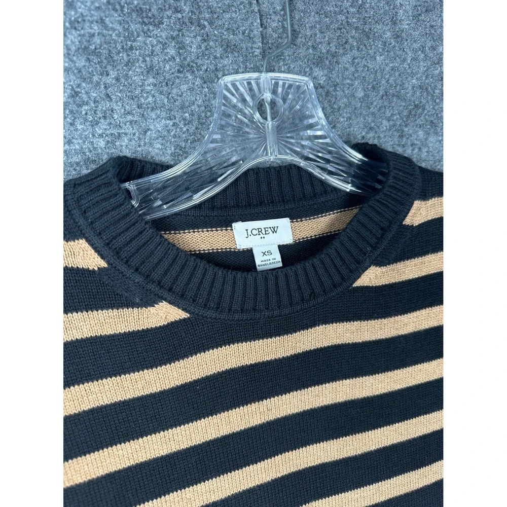 J.Crew Womens Striped Cotton Sweater XS Preppy Navy Tan Crewneck Pullover